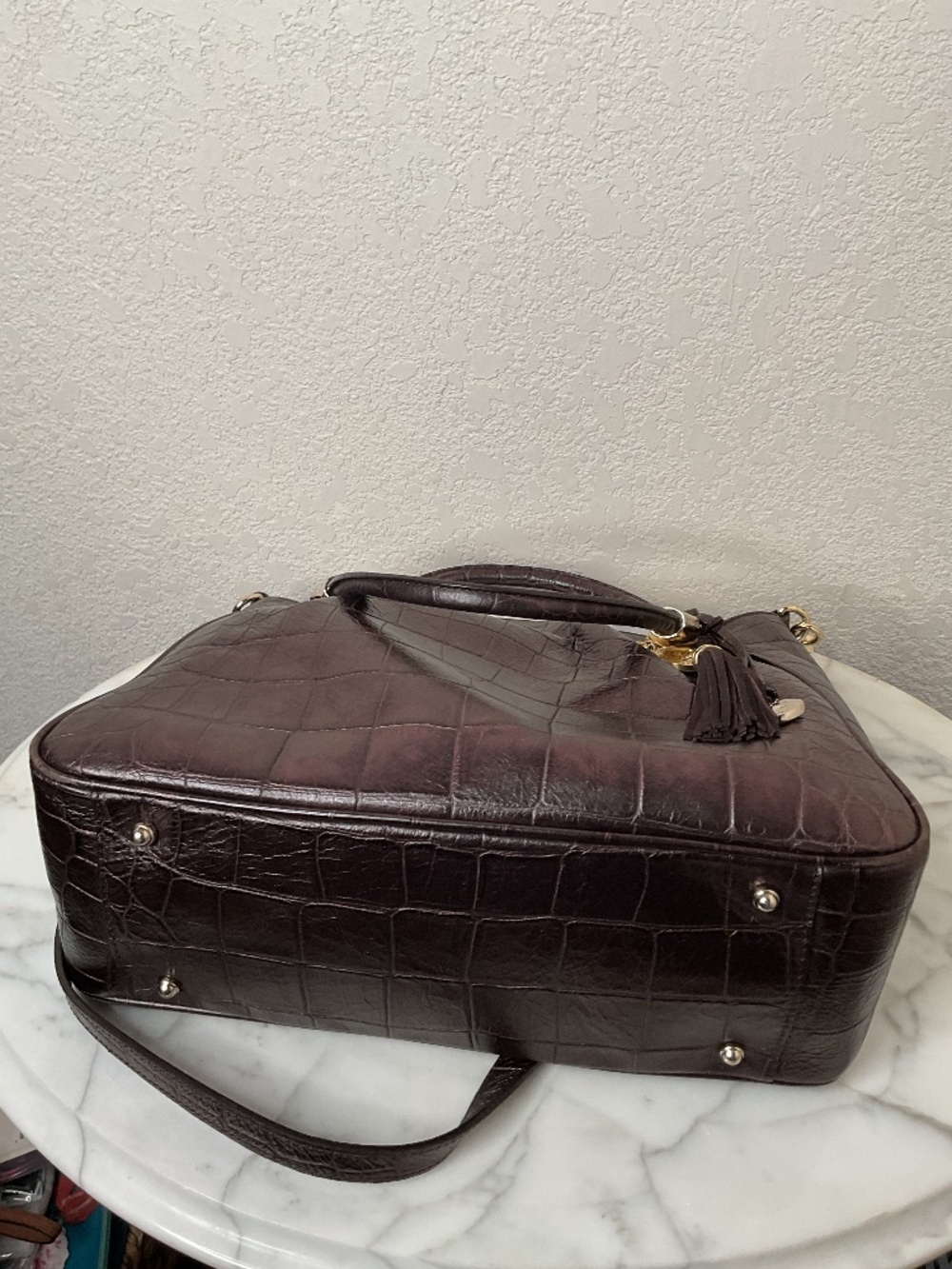 Brahmin Brown croc embossed Ruby Melbourne Satchel Bag,beautiful color EUC - Picture 6 of 10